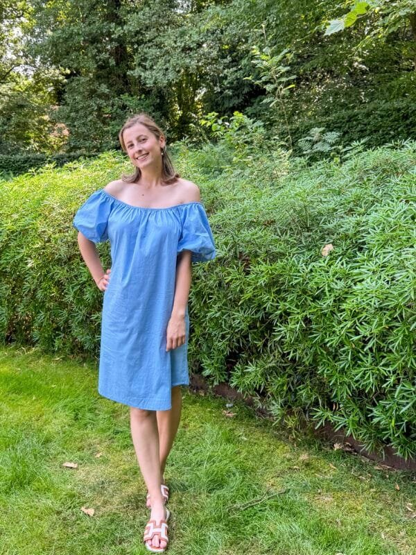 Off-shoulder jurk lichtblauw - Afbeelding 3