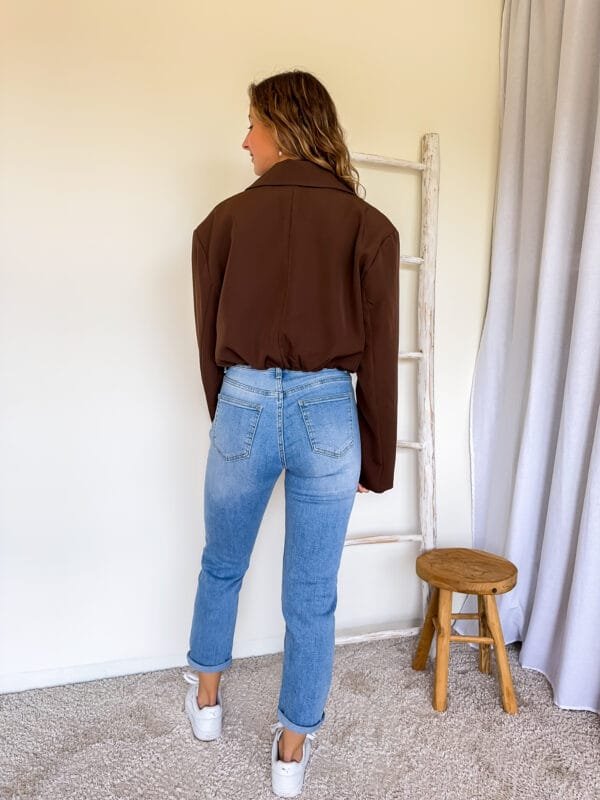 Korte blazer chocoladebruin - Afbeelding 2