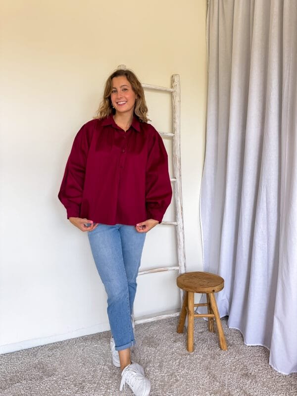 Blouse met pofmouw bordeaux - Afbeelding 2