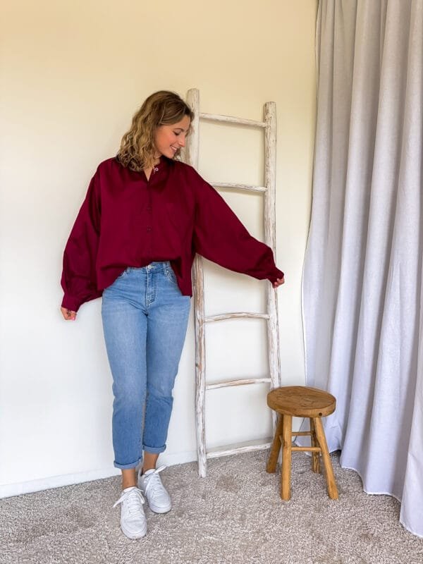 Blouse met pofmouw bordeaux