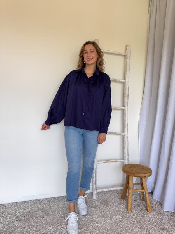 Blouse met pofmouw marineblauw