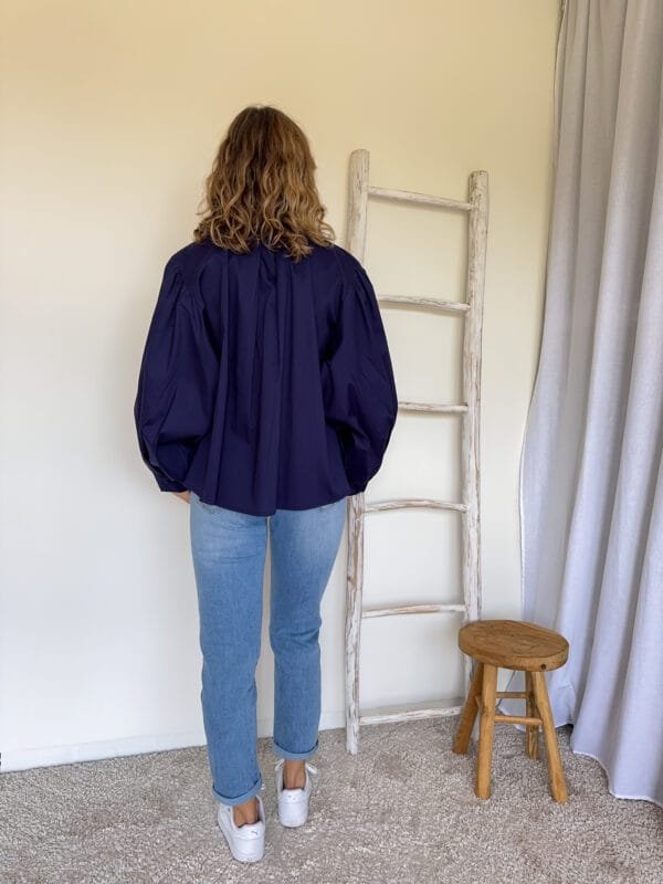 Blouse met pofmouw marineblauw - Afbeelding 2