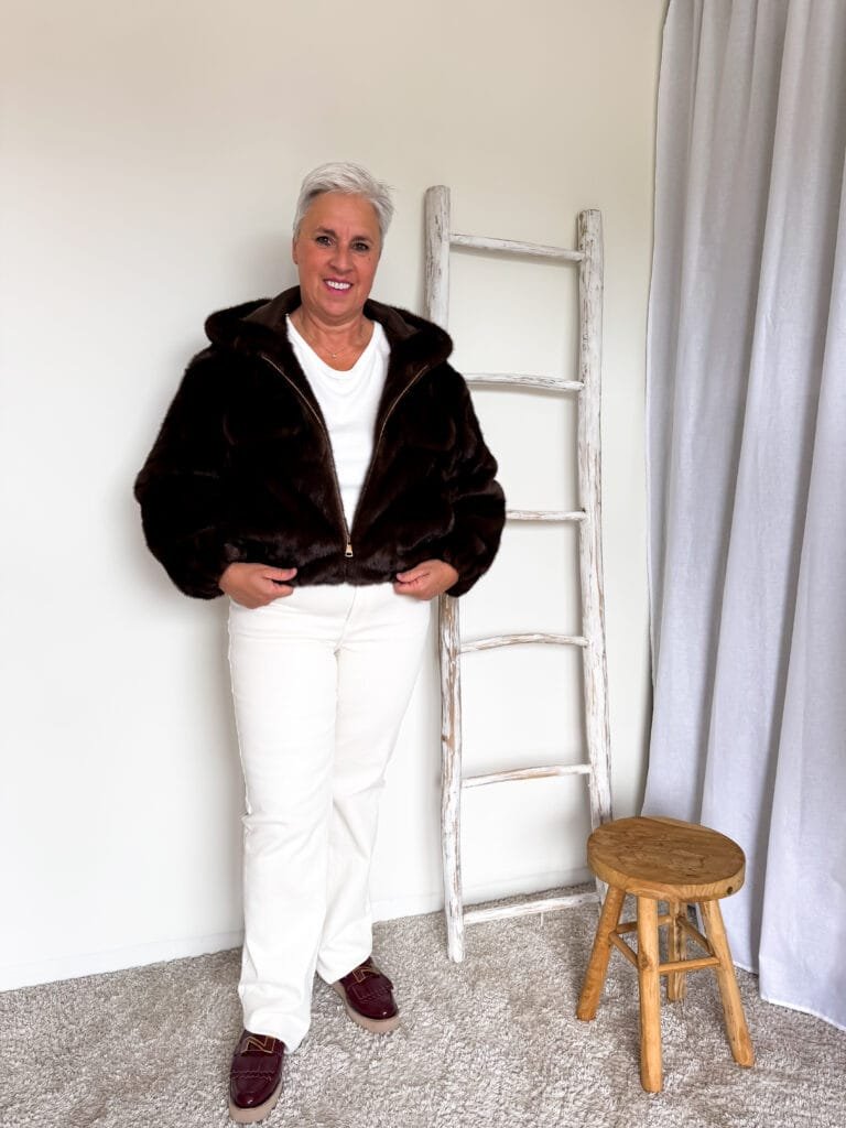 Bomber in faux fur donkerbruin - Afbeelding 4